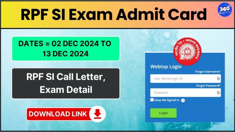 Railway RPF SI Exam Admit Card Released